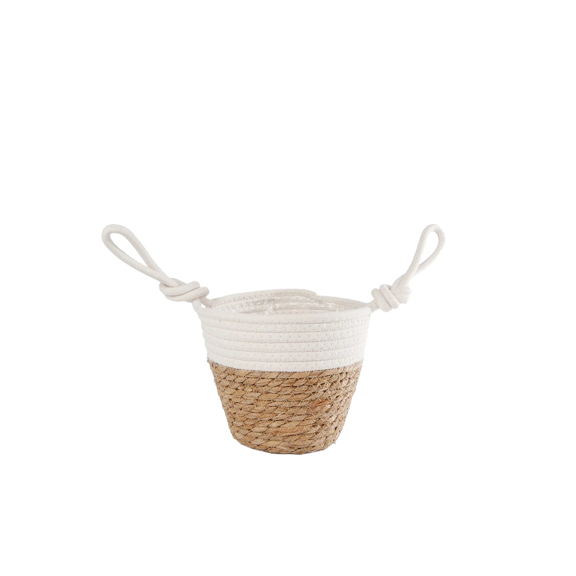 Mand "Blois" S naturel riet/creme katoen 18x12x29cm