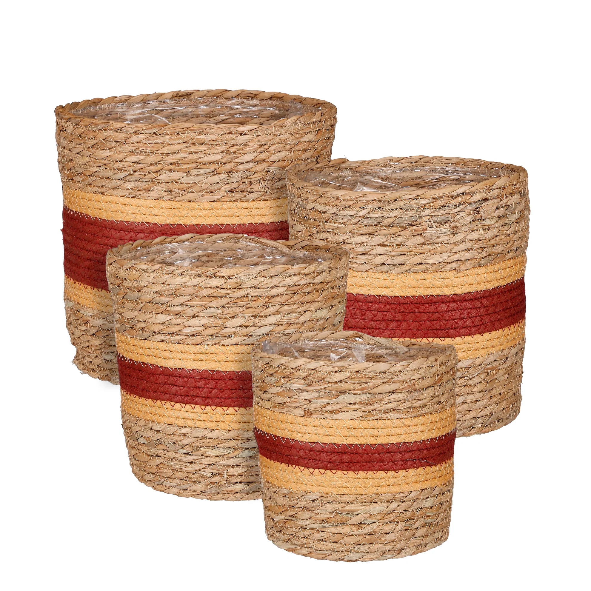 Set/4 mand zeegras naturel/zalm/bordo D25 H25cm