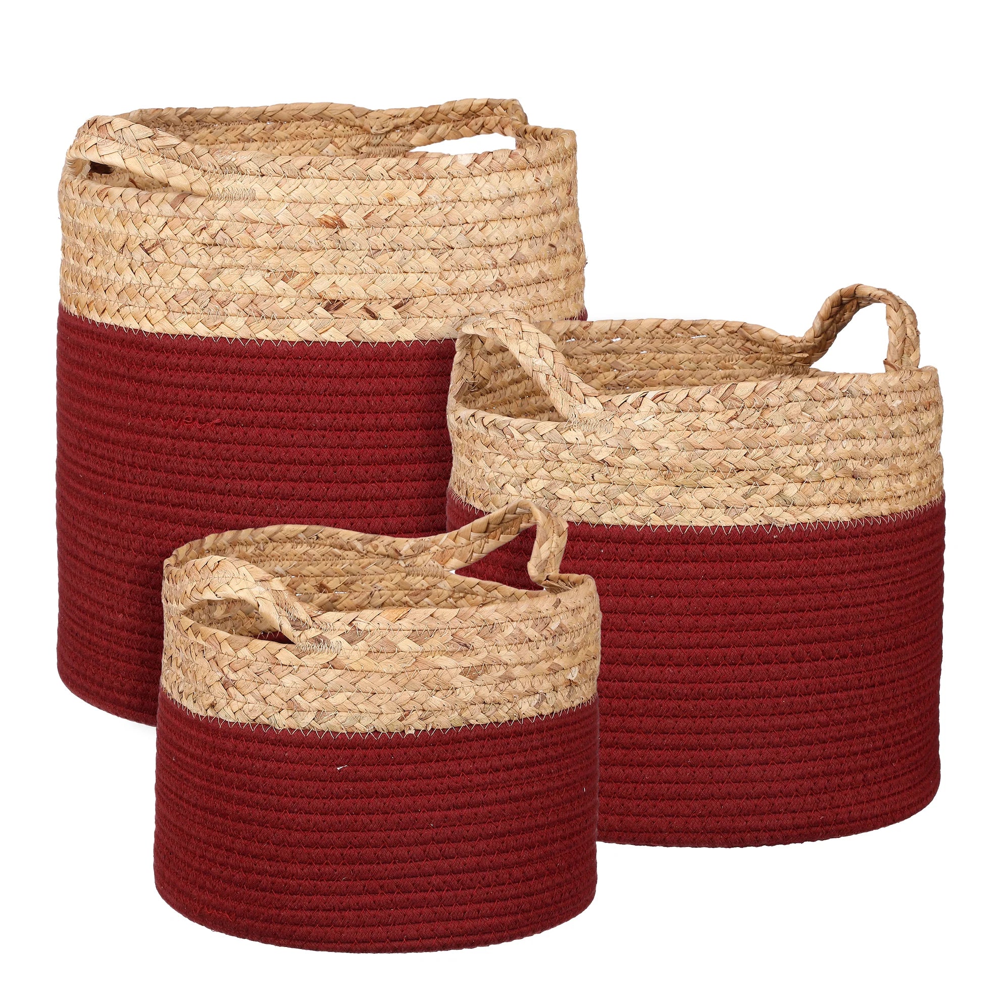 Torba mand rond d.rood set van 3 - h32xd33cm