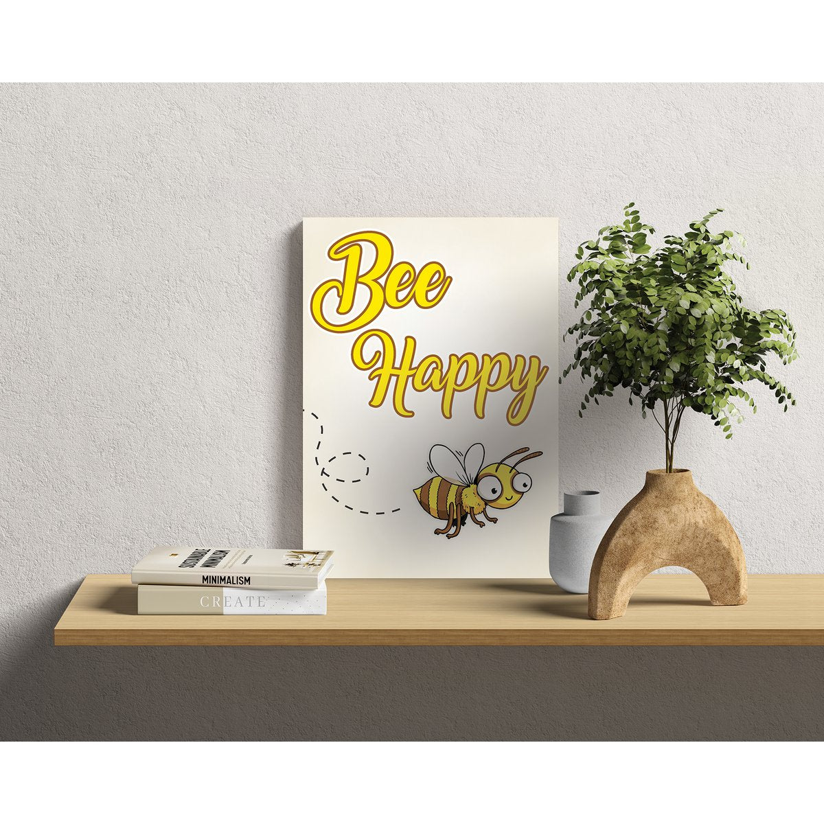 HOUTEN WANDBORD: Bee Happy!
