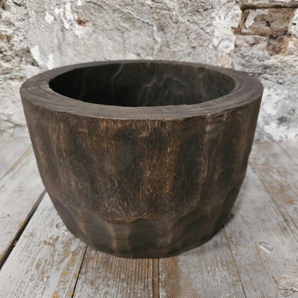 Wood pot curved D28/33xH20cm