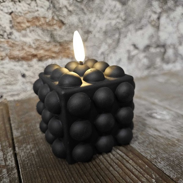 Candl LED kubus + timer black 8.5cm
