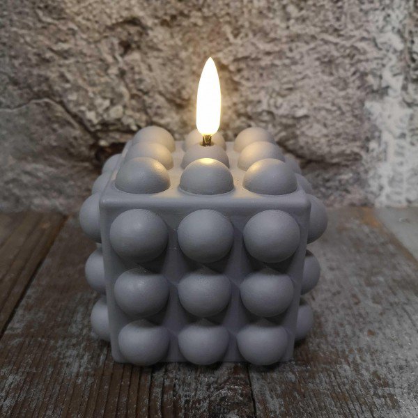 Candl LED kubus + timer taupe 8.5cm
