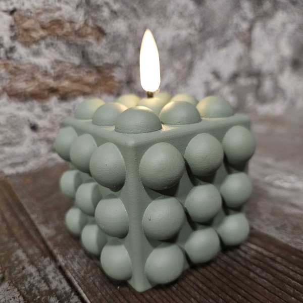 Candl LED kubus + timer green 8.5cm