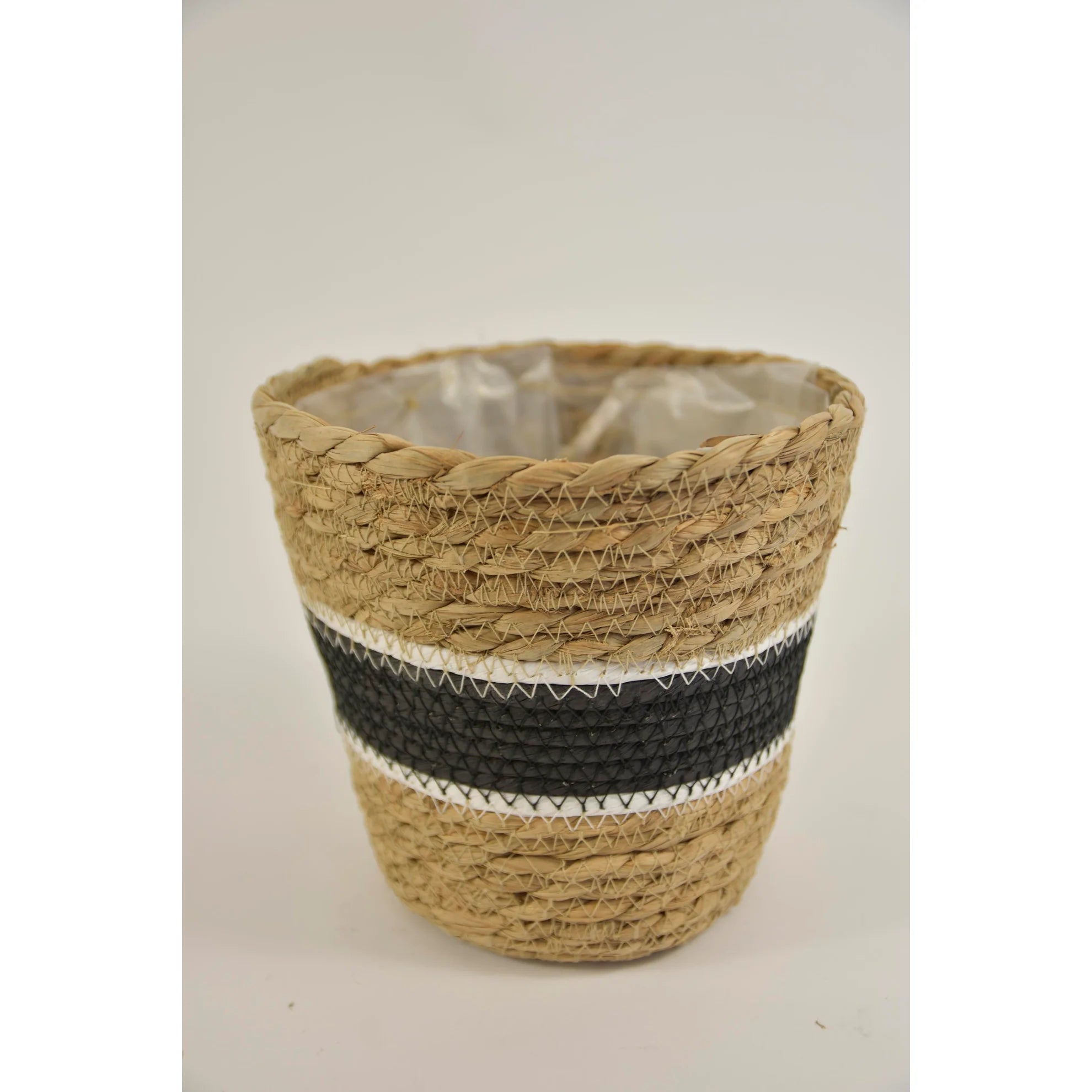 Mand zeegras ''Alie'' rond naturel/zwart D20 H18cm