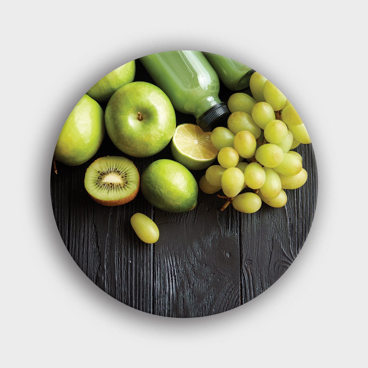 Muurcirkel "Groen fruit op een donker houten achtergrond" | Wandcirkel